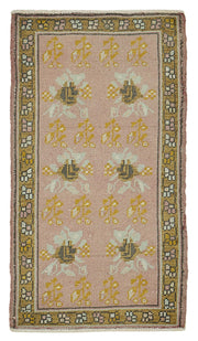 Vayla Pembe Sarı Çiçekli Etnik El Dokuma Halı 52x95 cm