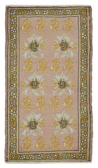 Vayla Pembe Sarı Çiçekli Etnik El Dokuma Halı 52x95 cm