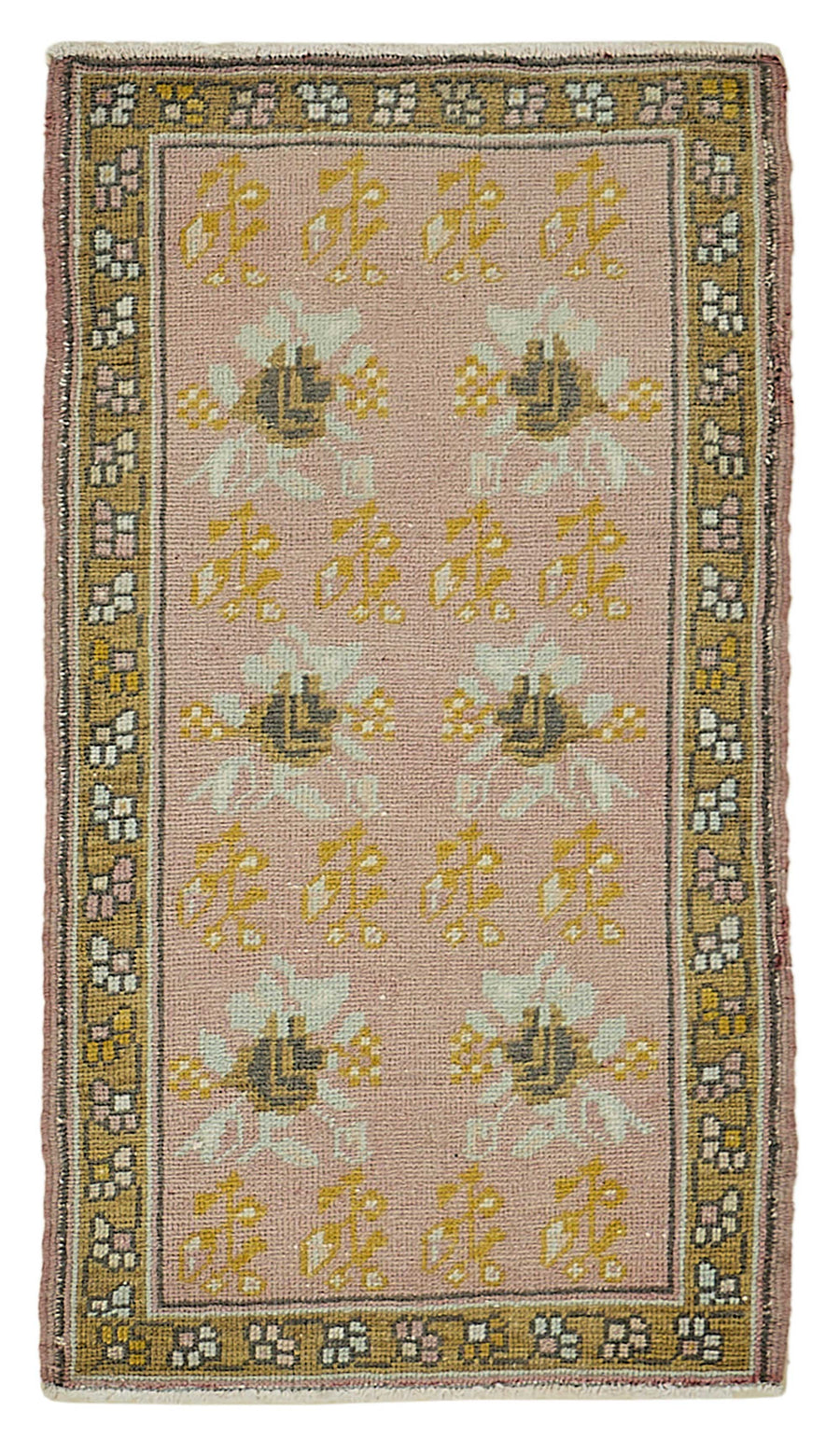 Vayla Pembe Sarı Çiçekli Etnik El Dokuma Halı 52x95 cm