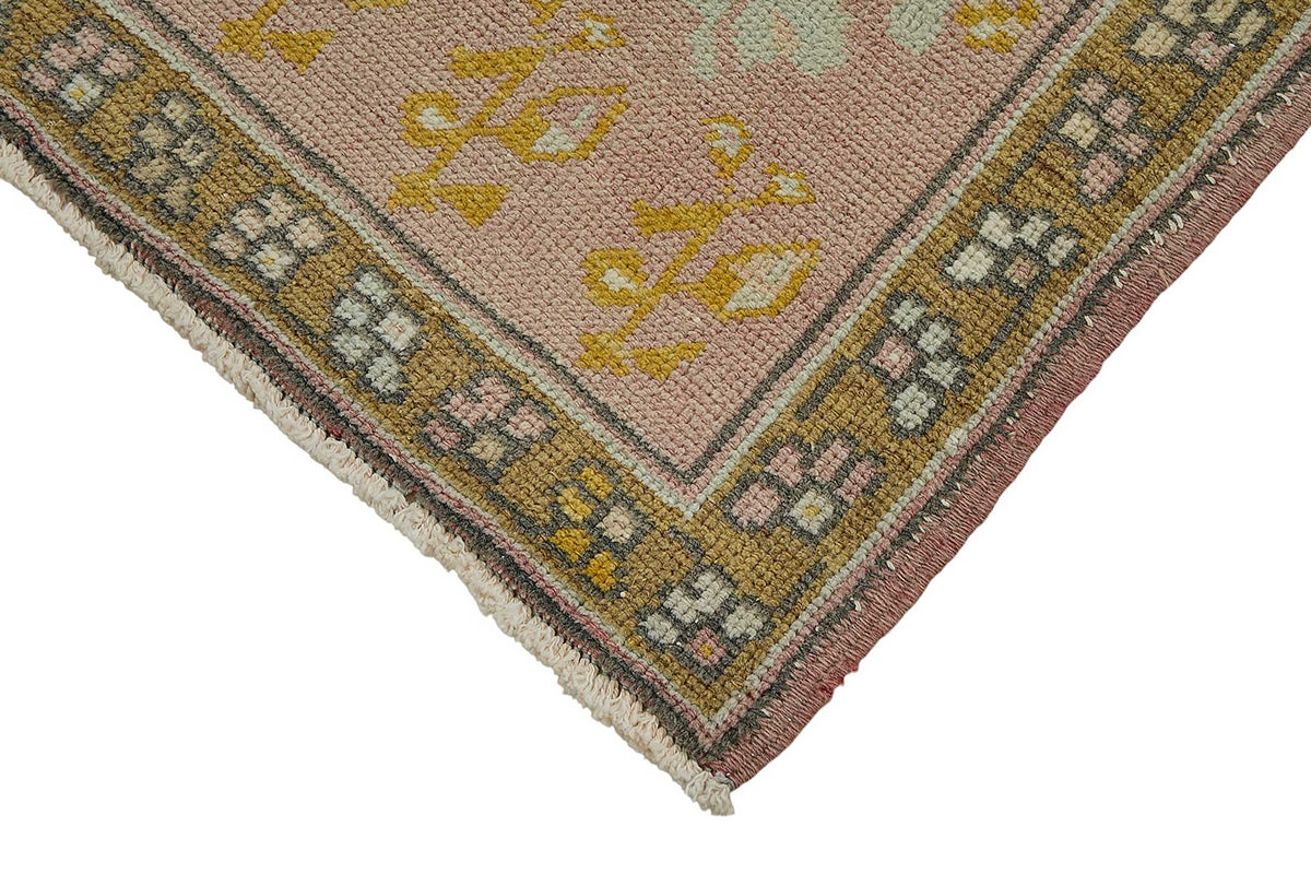 Vayla Pembe Sarı Çiçekli Etnik El Dokuma Halı 52x95 cm – detay görünümü