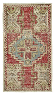 Vayla Kırmızı Bej Geometrik Etnik Yün Pamuk El Dokuma Halı 50x87 cm
