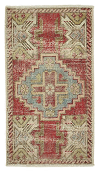 Vayla Kırmızı Bej Geometrik Etnik Yün Pamuk El Dokuma Halı 50x87 cm