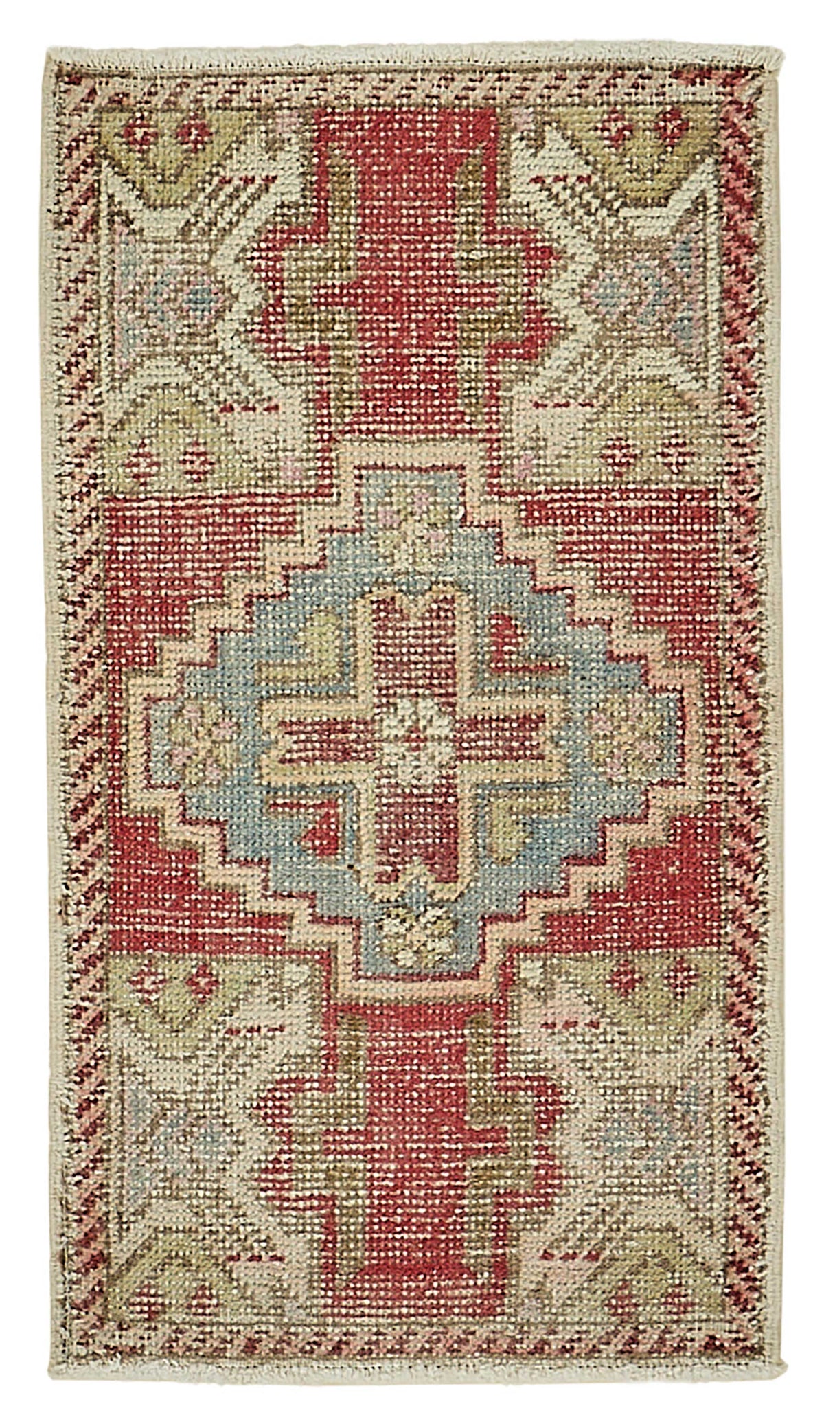 Vayla Kırmızı Bej Geometrik Etnik Yün Pamuk El Dokuma Halı 50x87 cm