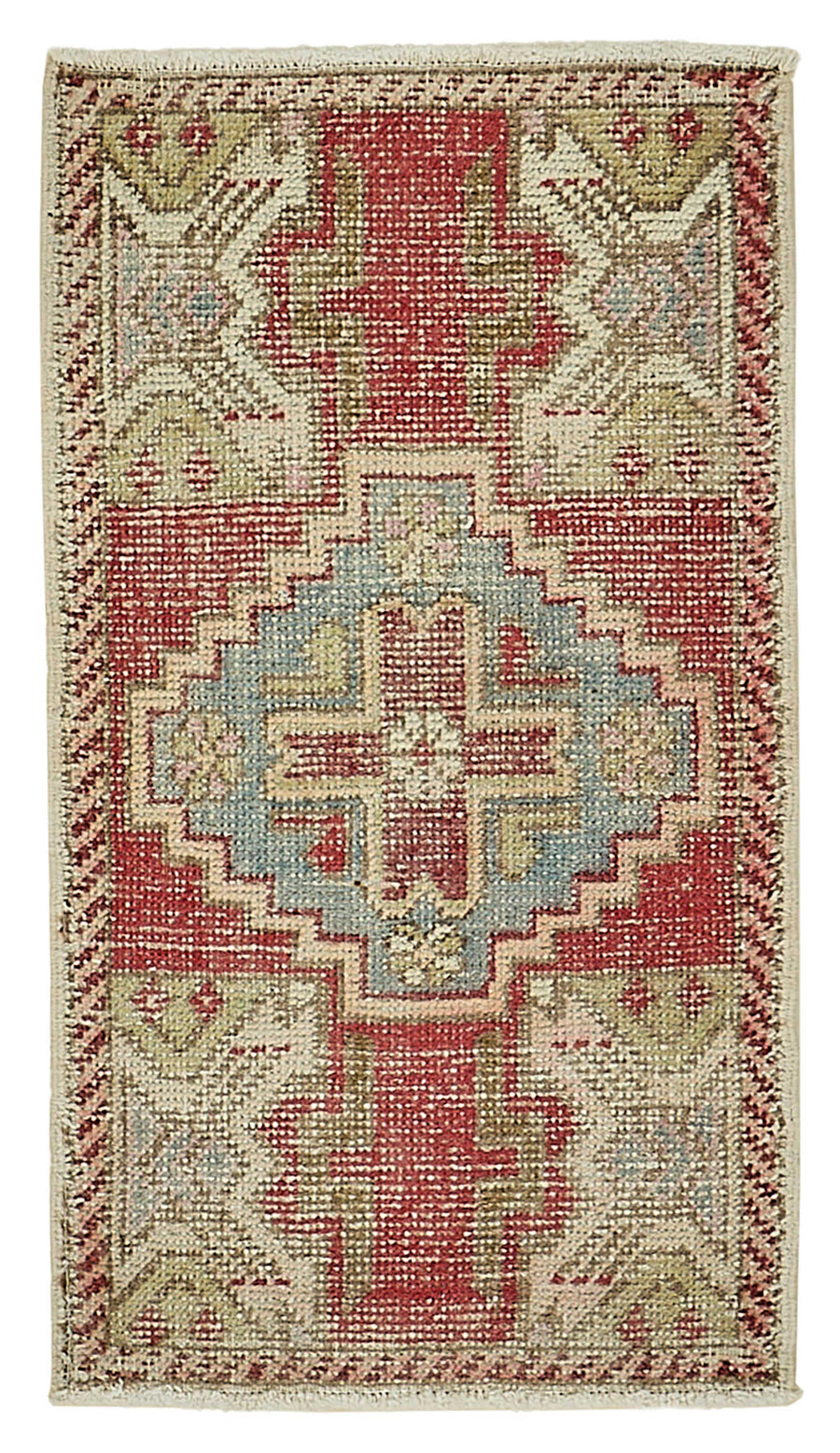 Vayla Kırmızı Bej Geometrik Etnik Yün Pamuk El Dokuma Halı 50x87 cm