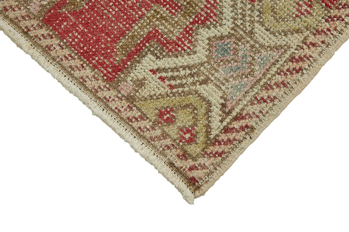 Vayla Kırmızı Bej Geometrik Etnik Yün Pamuk El Dokuma Halı 50x87 cm – detay görünümü
