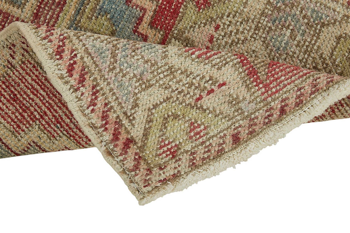 Vayla Kırmızı Bej Geometrik Etnik Yün Pamuk El Dokuma Halı 50x87 cm – kenar detayı