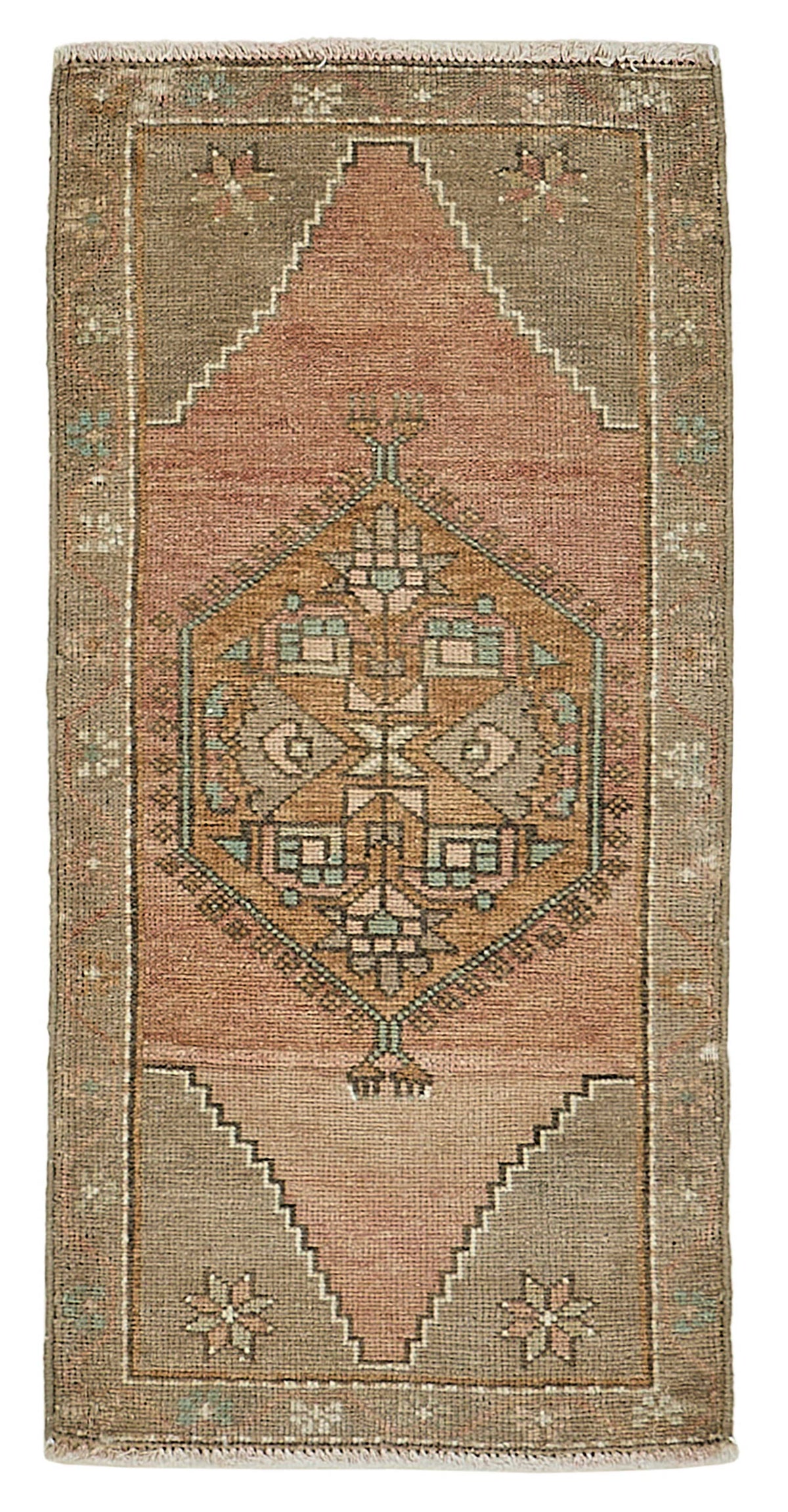 Vayla Kahverengi Pembe Geometrik Desenli Etnik El Dokuma Halı 48x91 cm