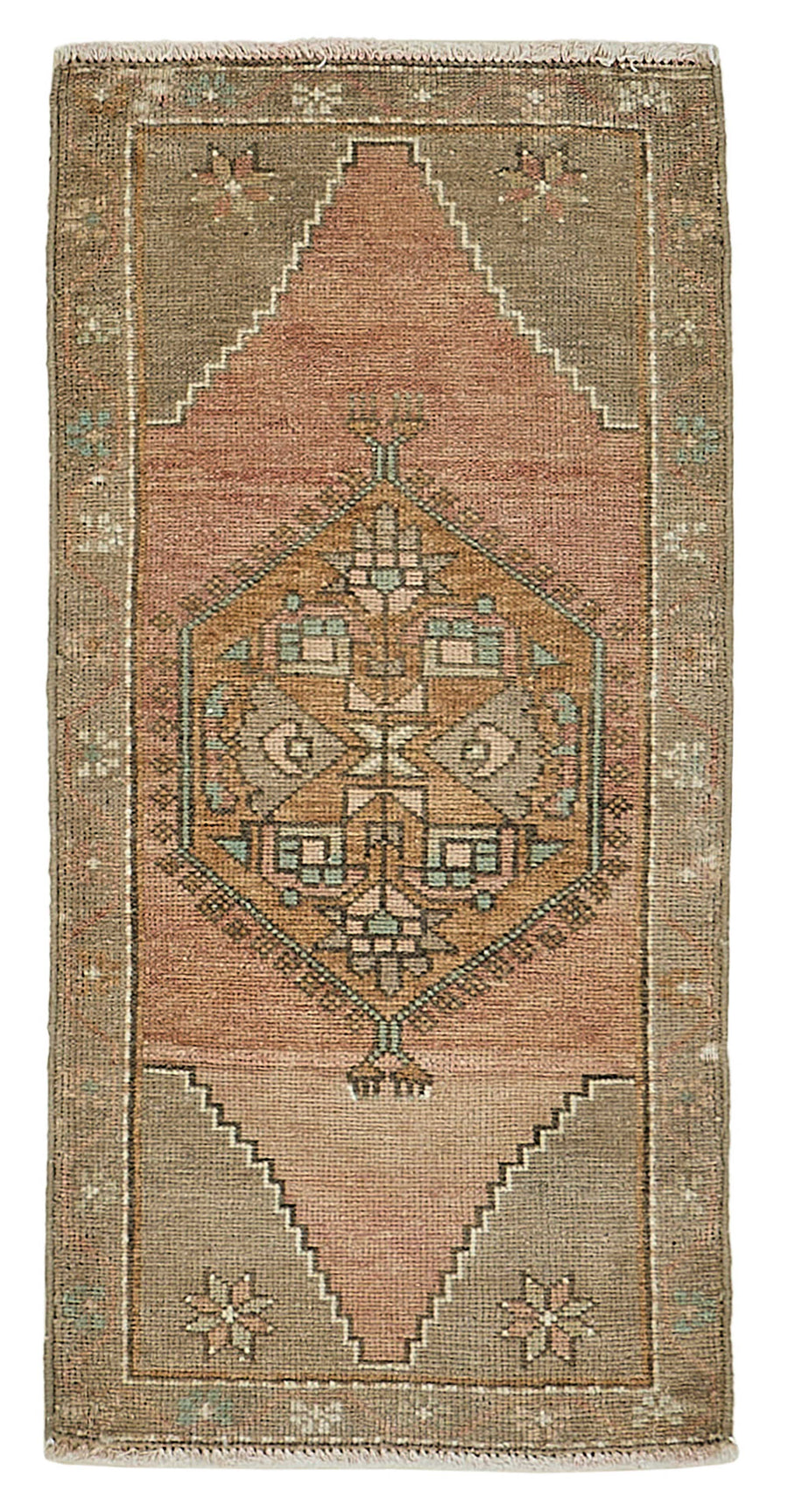 Vayla Kahverengi Pembe Geometrik Desenli Etnik El Dokuma Halı 48x91 cm