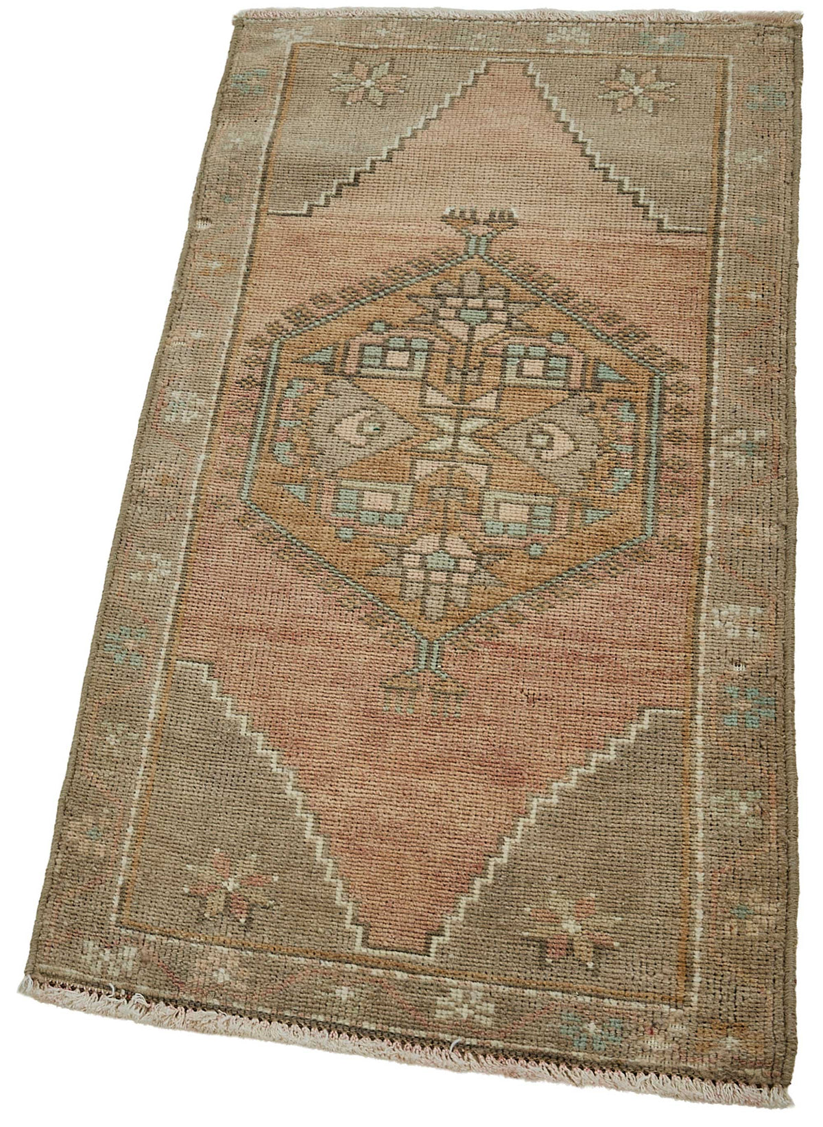 Vayla Kahverengi Pembe Geometrik Desenli Etnik El Dokuma Halı 48x91 cm – doku yakın çekim