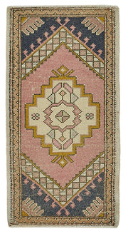 Vayla Geometrik Desenli Pembe Lacivert El Dokuma Halı 51x102 cm