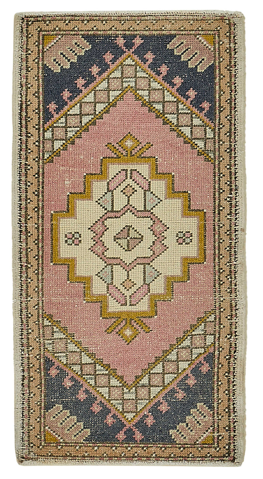 Vayla Geometrik Desenli Pembe Lacivert El Dokuma Halı 51x102 cm