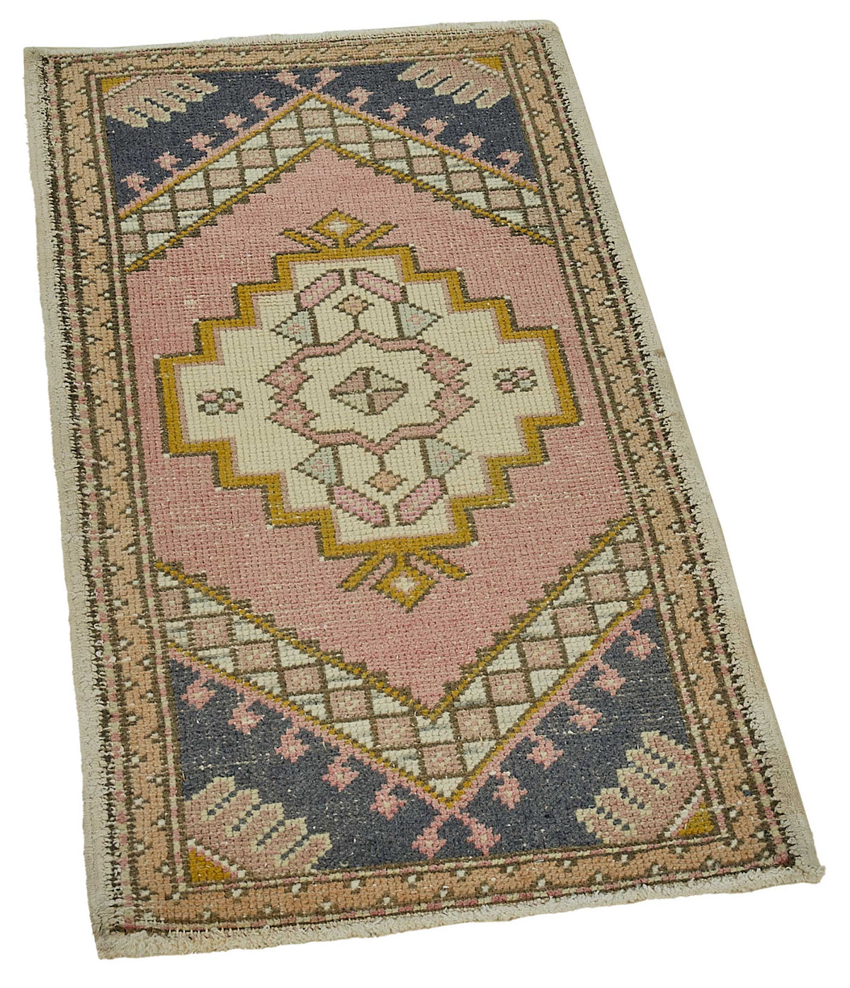 Vayla Geometrik Desenli Pembe Lacivert El Dokuma Halı 51x102 cm – genel görünüm