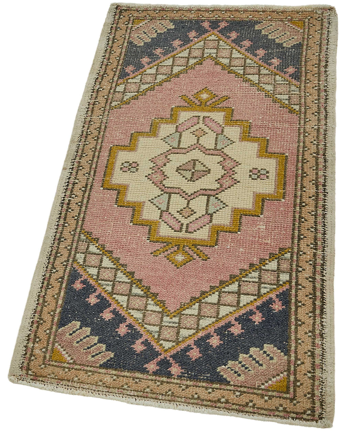 Vayla Geometrik Desenli Pembe Lacivert El Dokuma Halı 51x102 cm – doku yakın çekim
