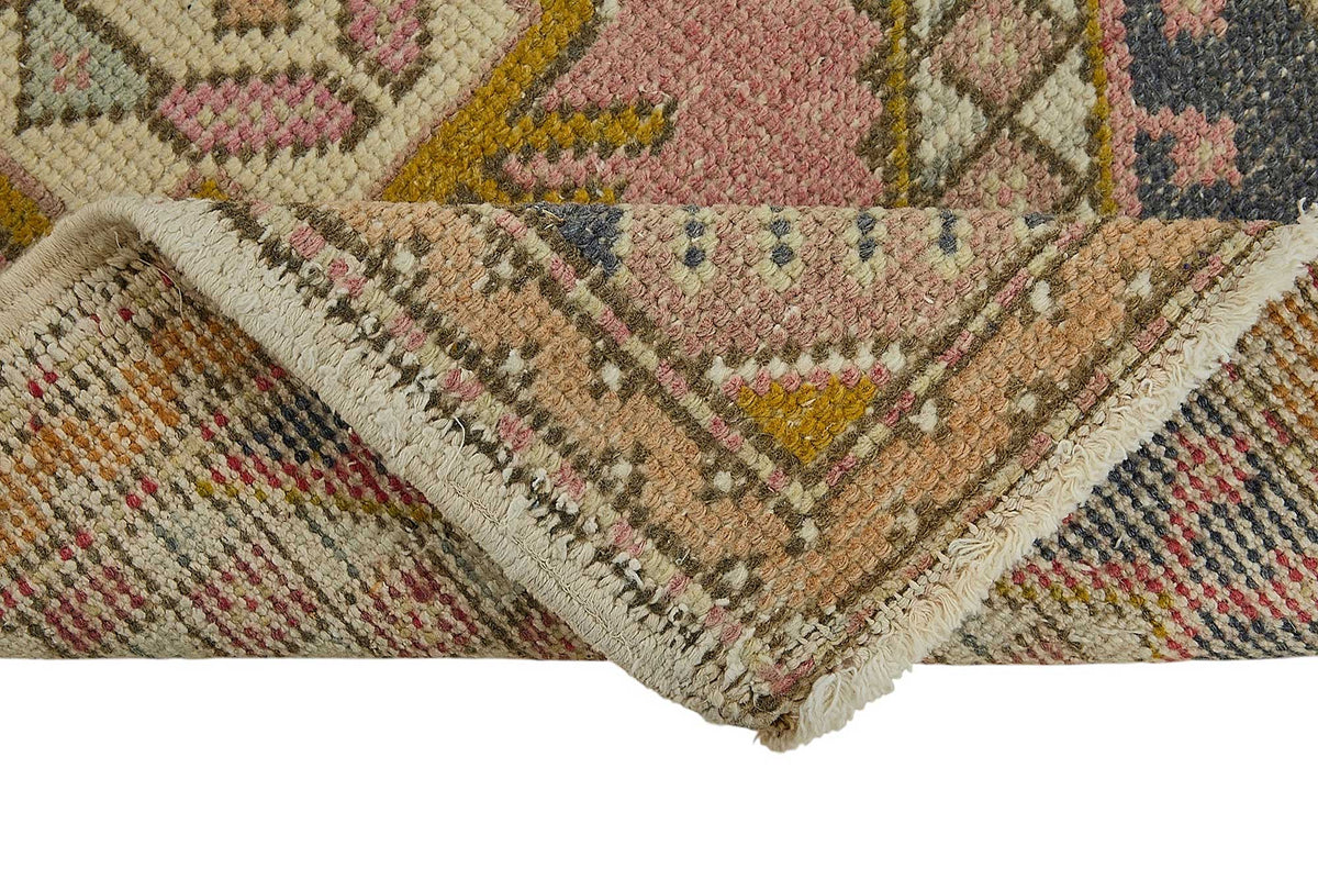 Vayla Geometrik Desenli Pembe Lacivert El Dokuma Halı 51x102 cm – kenar detayı