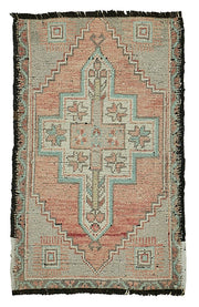 Vayla Pembe Halı Geometrik Desenli Vintage El Dokuma 50x75 cm