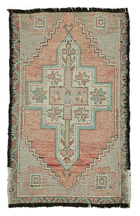 Vayla Pembe Halı Geometrik Desenli Vintage El Dokuma 50x75 cm
