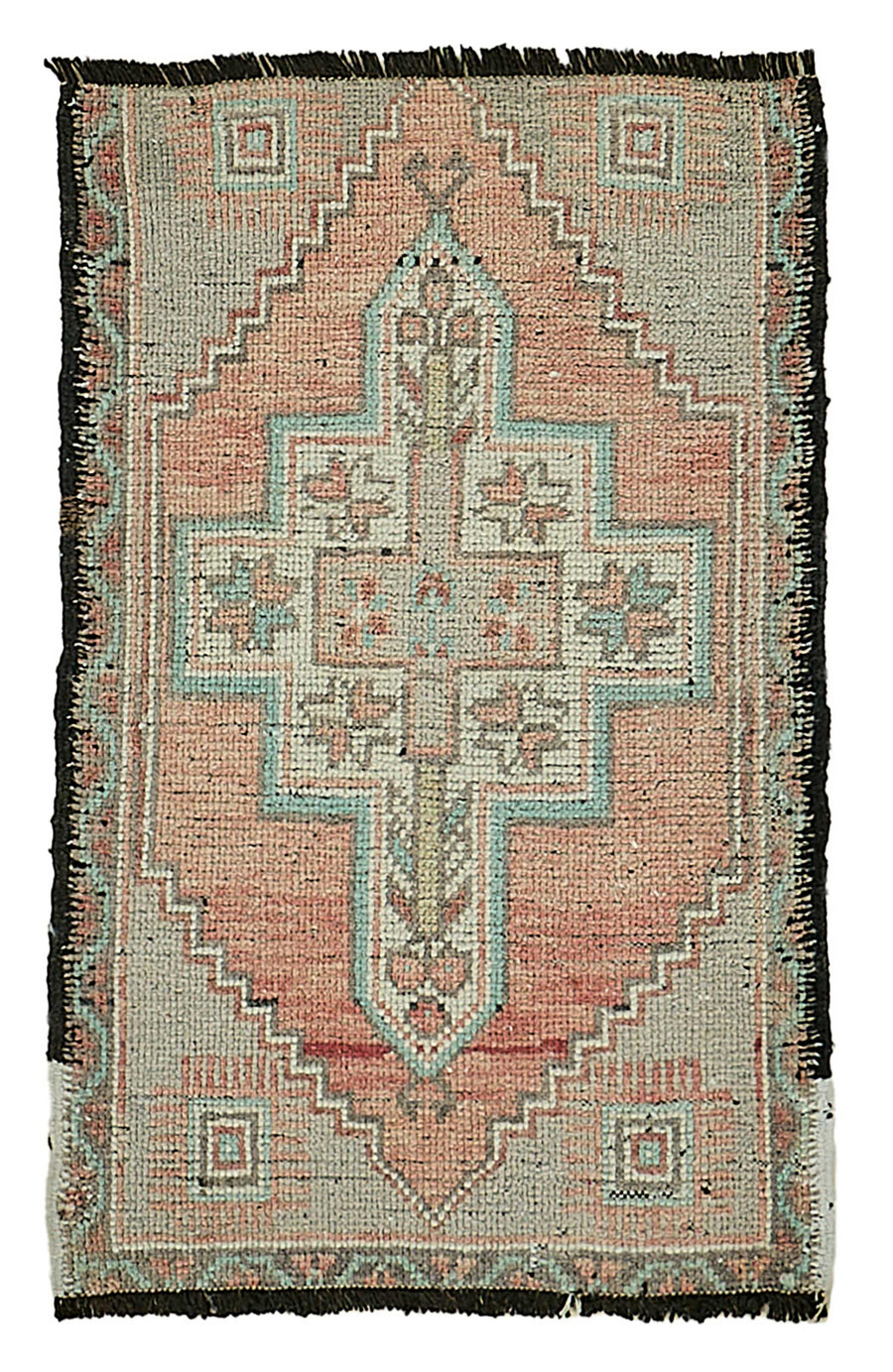 Vayla Pembe Halı Geometrik Desenli Vintage El Dokuma 50x75 cm