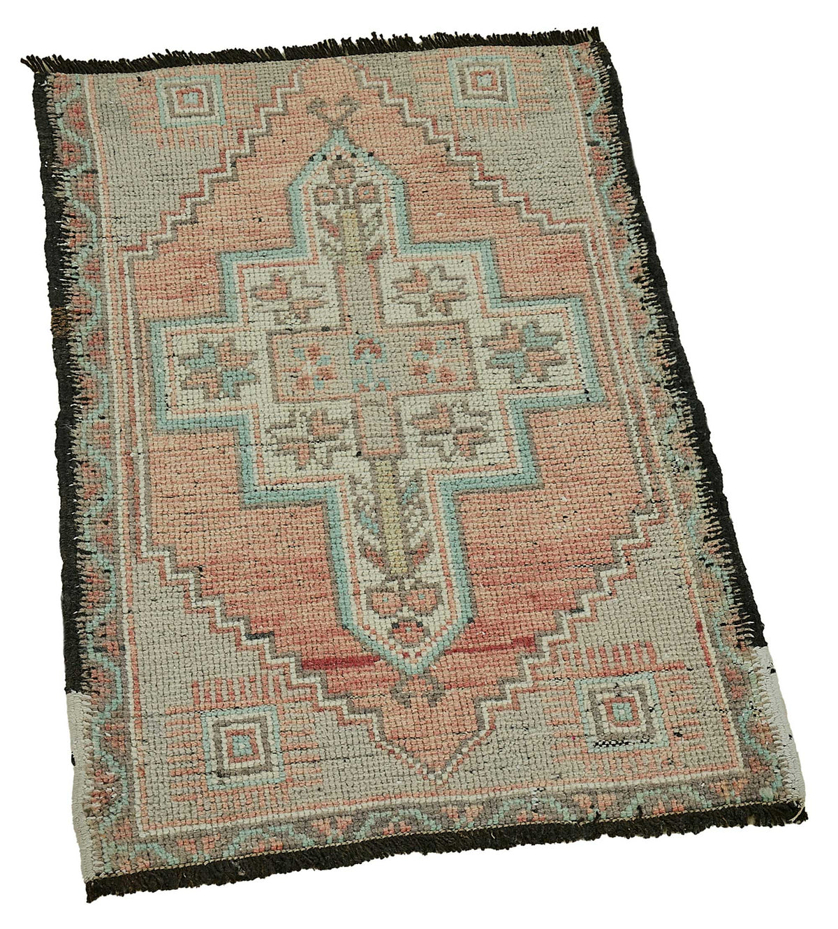 Vayla Pembe Halı Geometrik Desenli Vintage El Dokuma 50x75 cm – genel görünüm