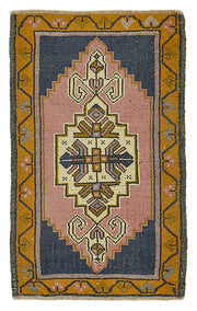 Vayla Lacivert Gümüş Madalyon Desenli Geometrik El Dokuma Halı 57x89 cm