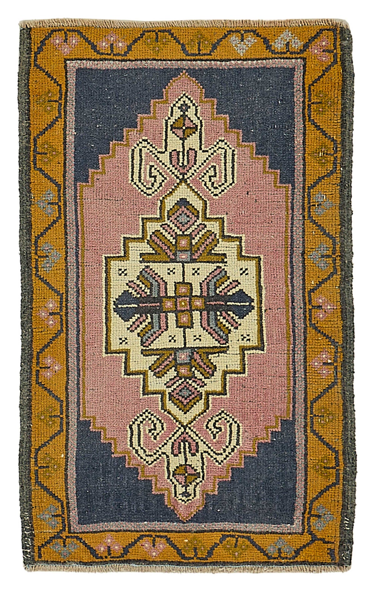 Vayla Lacivert Gümüş Madalyon Desenli Geometrik El Dokuma Halı 57x89 cm