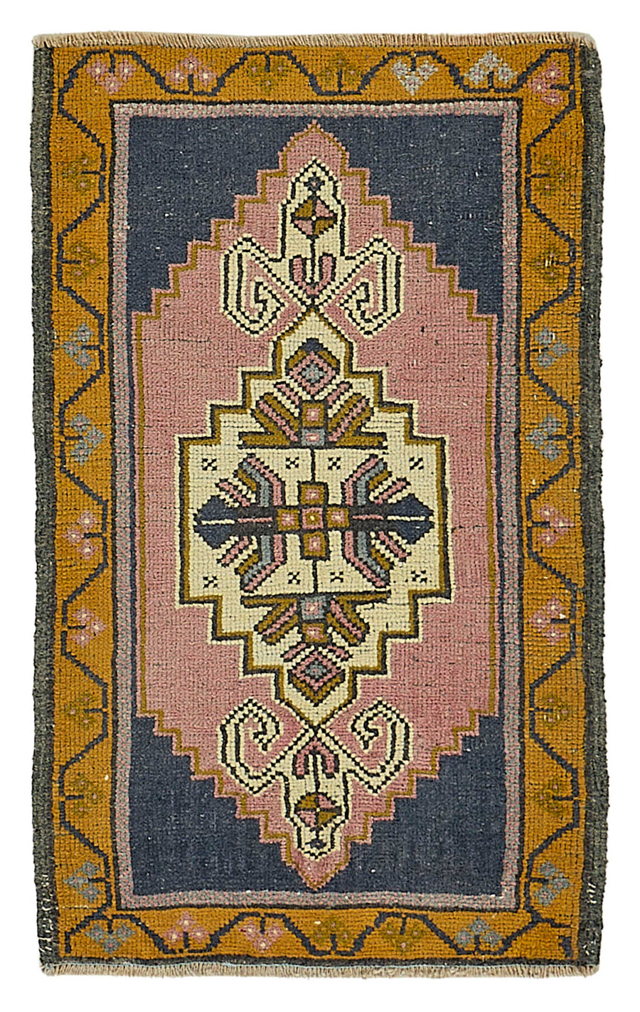 Vayla Lacivert Gümüş Madalyon Desenli Geometrik El Dokuma Halı 57x89 cm