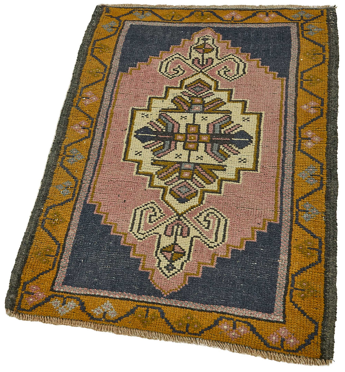 Vayla Lacivert Gümüş Madalyon Desenli Geometrik El Dokuma Halı 57x89 cm – doku yakın çekim