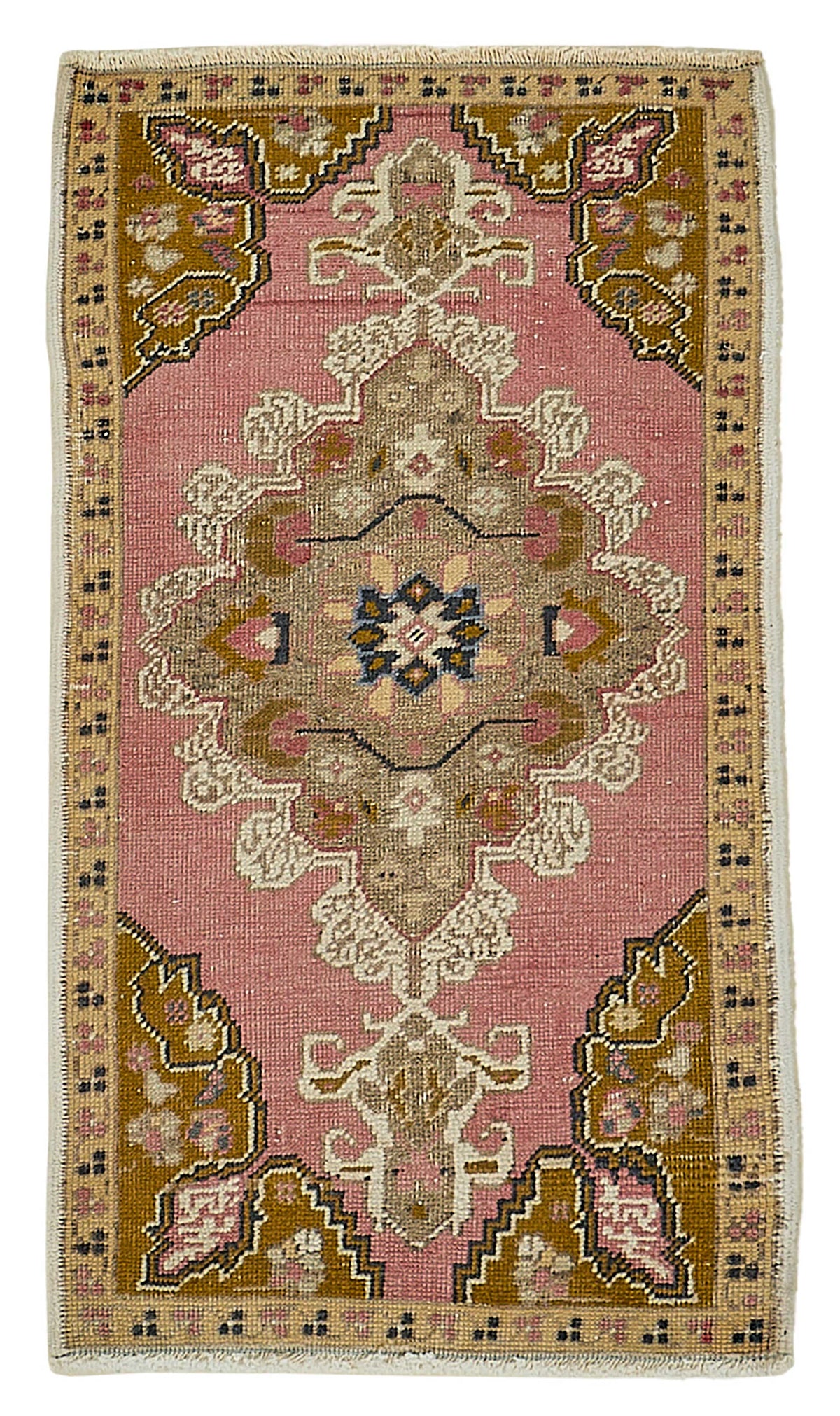 Vayla Pembe Kahverengi Madalyon Desenli Pamuk Yün El Dokuma Halı 55x95 cm