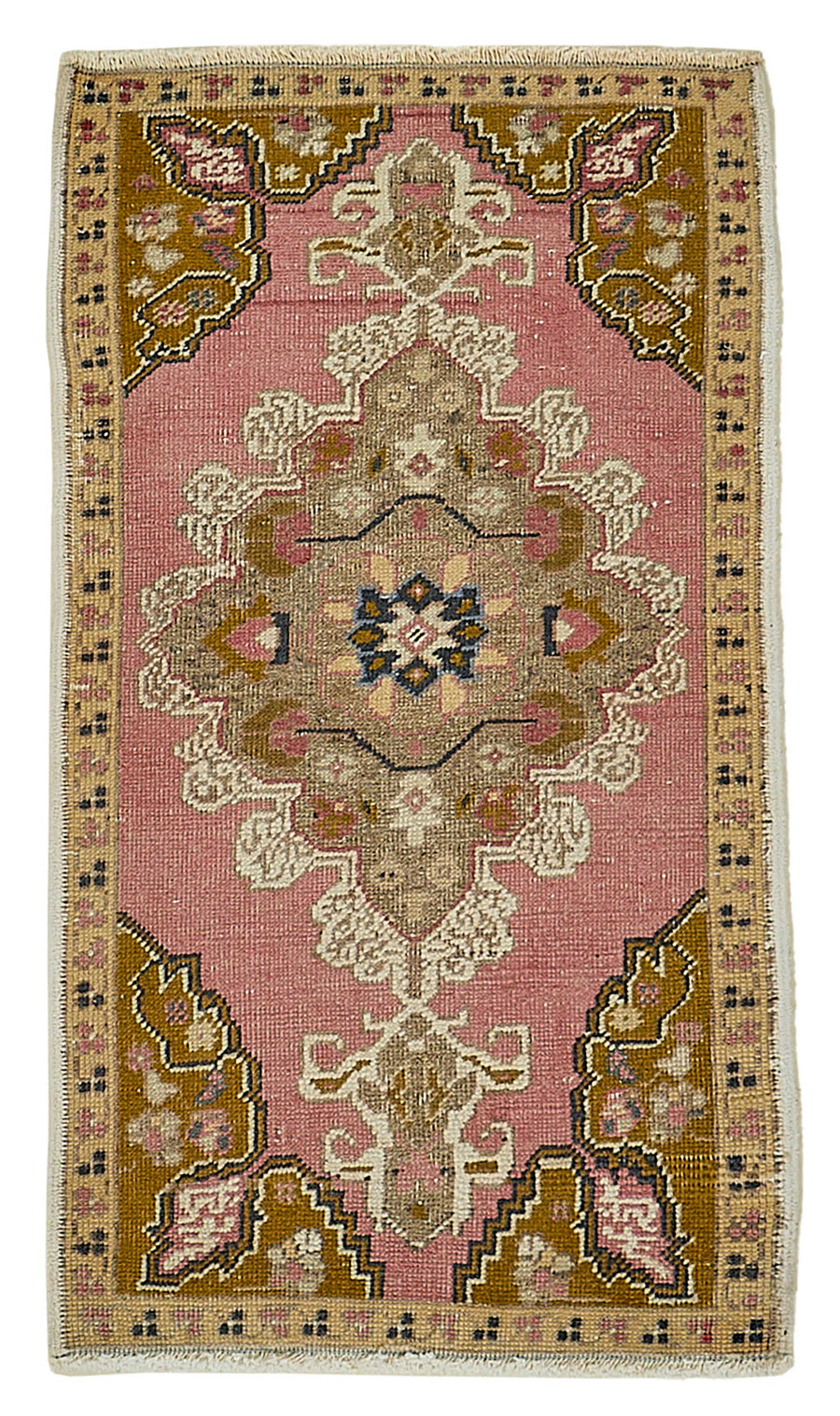 Vayla Pembe Kahverengi Madalyon Desenli Pamuk Yün El Dokuma Halı 55x95 cm