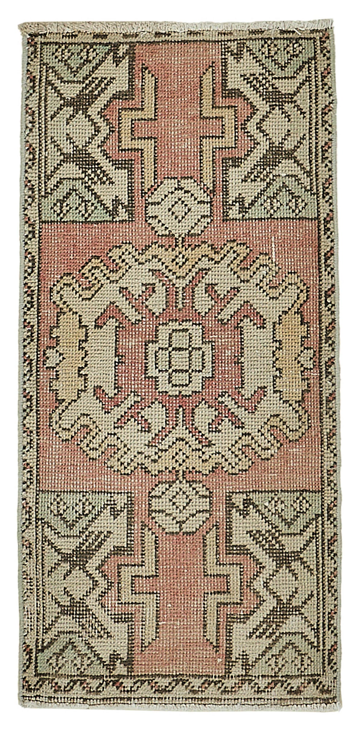 Vayla Soluk Pembe Madalyon Desenli Yün El Dokuma Halı 48x94 cm