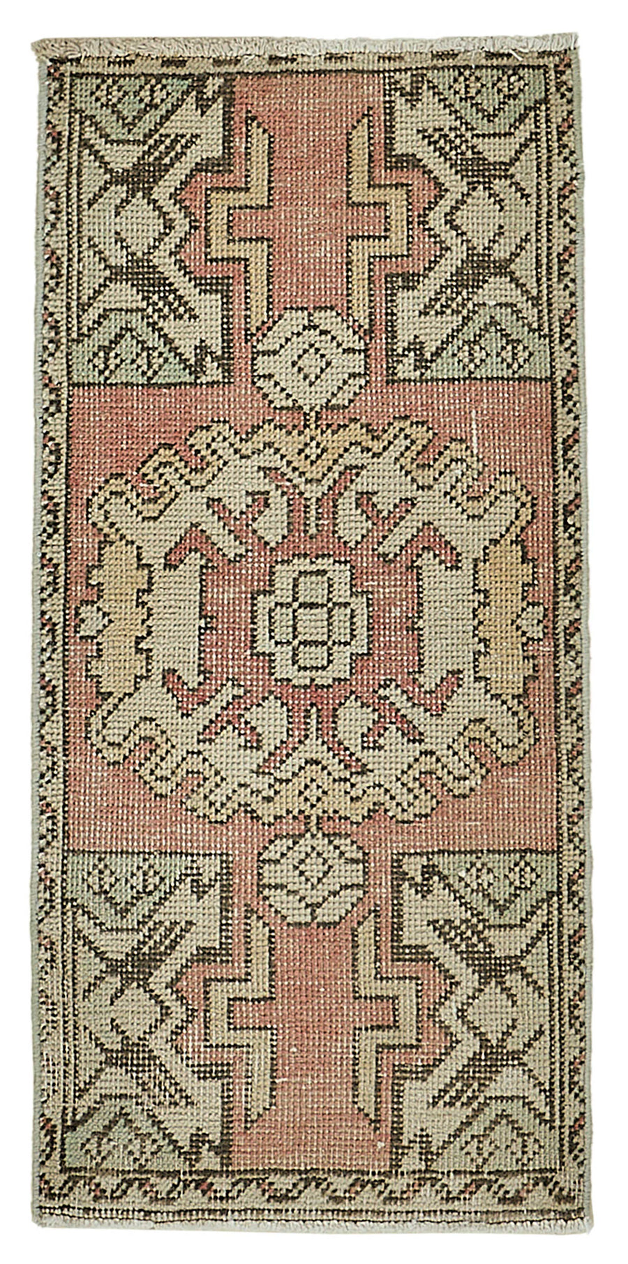 Vayla Soluk Pembe Madalyon Desenli Yün El Dokuma Halı 48x94 cm