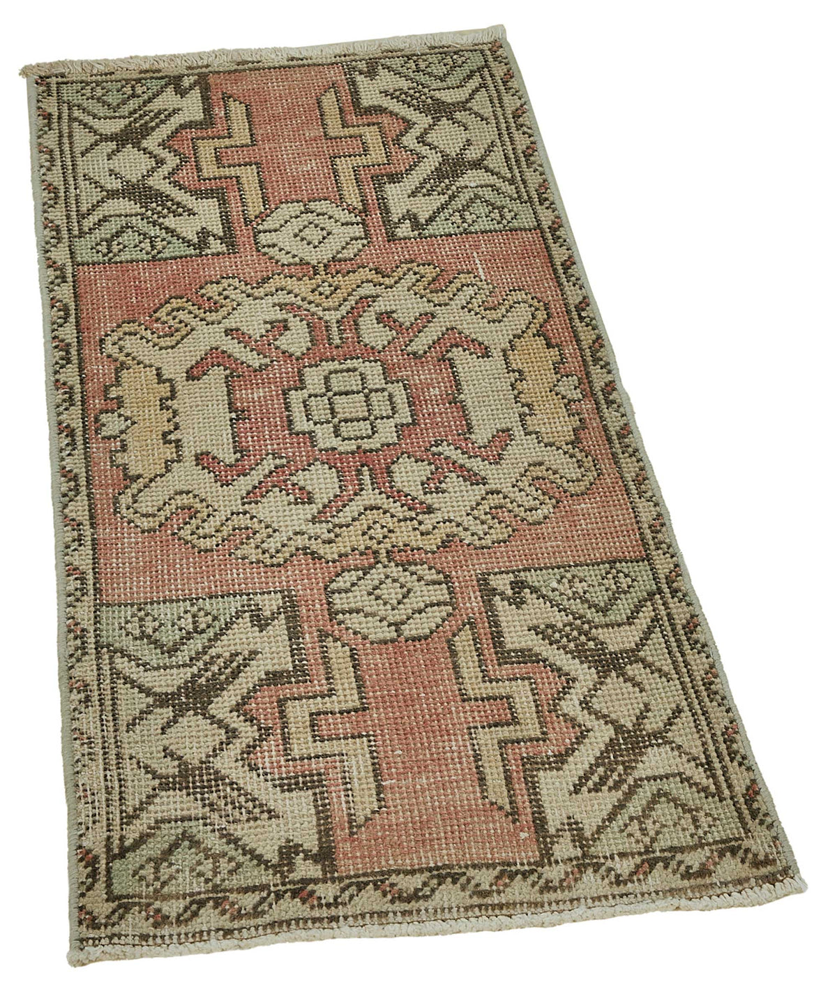 Vayla Soluk Pembe Madalyon Desenli Yün El Dokuma Halı 48x94 cm – genel görünüm