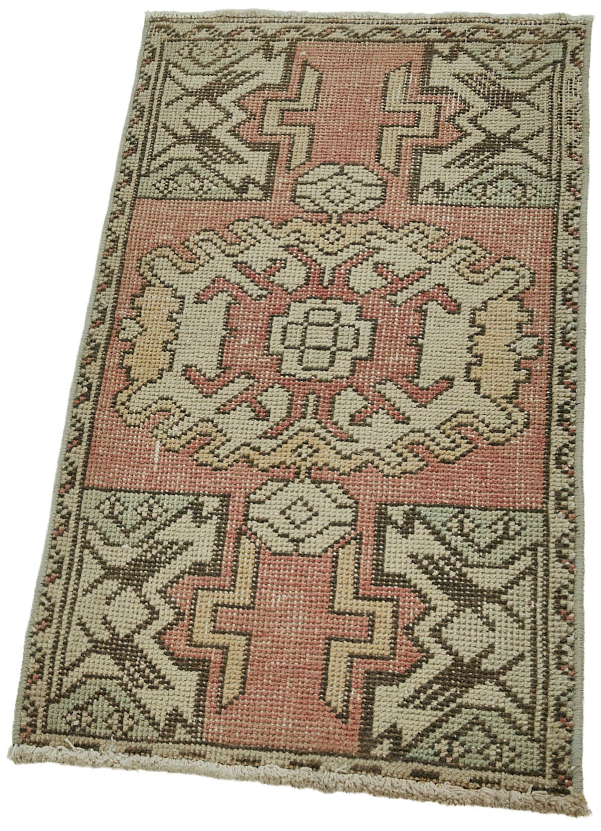 Vayla Soluk Pembe Madalyon Desenli Yün El Dokuma Halı 48x94 cm – doku yakın çekim