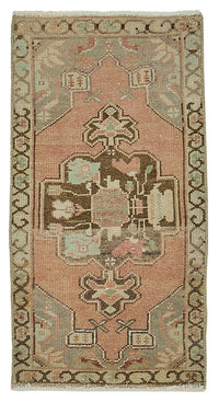 Vayla Pembe Kahverengi Madalyon Desenli El Dokuma Halı 46x85 cm