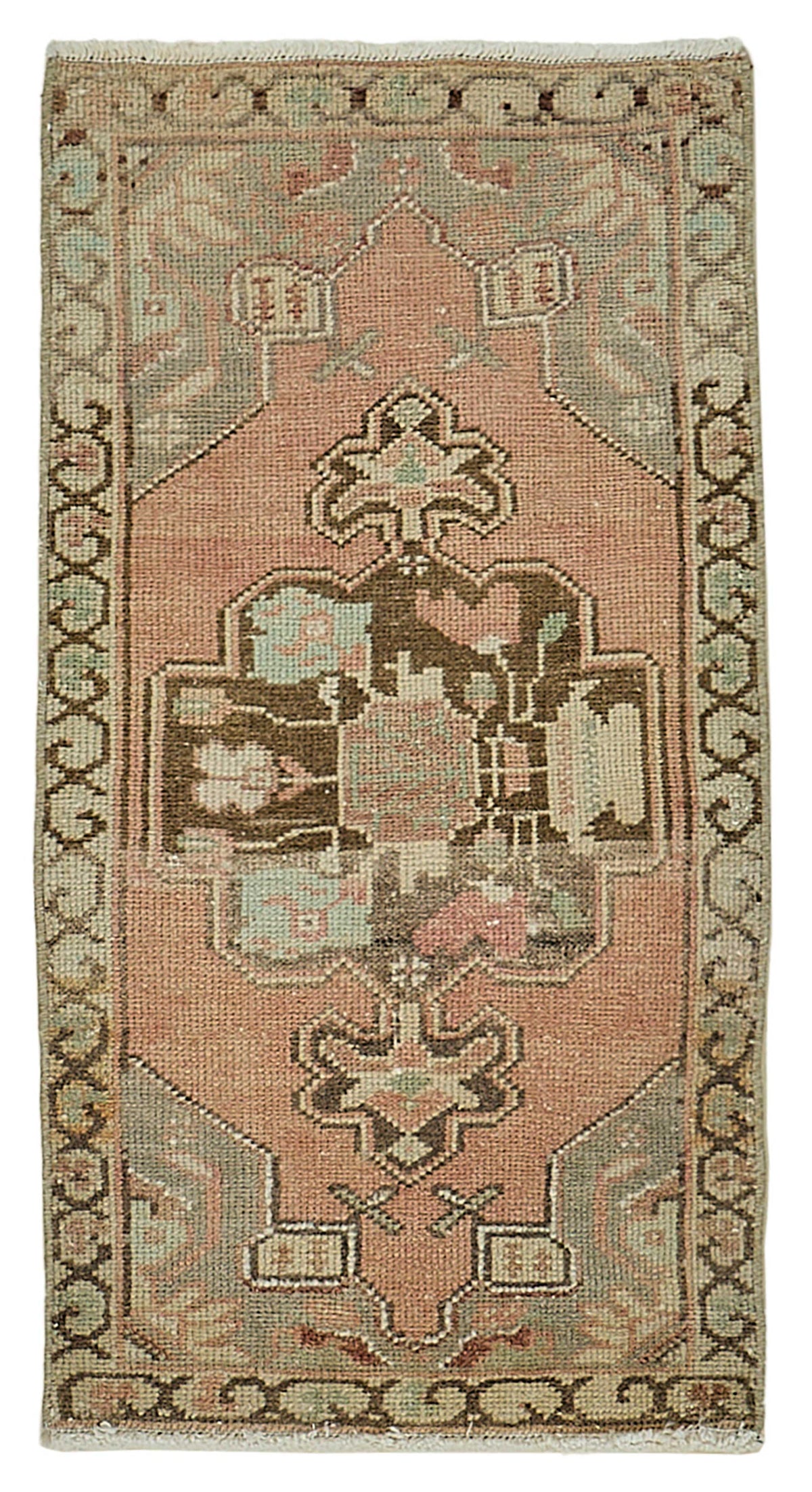Vayla Pembe Kahverengi Madalyon Desenli El Dokuma Halı 46x85 cm