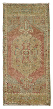Vayla Bej Madalyon Göbek Eskitme Yün Pamuk El Dokuma Halı 46x97 cm