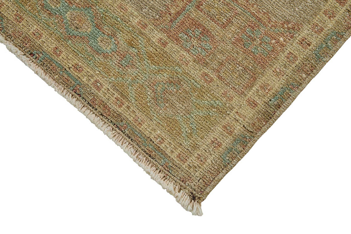 Vayla Bej Madalyon Göbek Eskitme Yün Pamuk El Dokuma Halı 46x97 cm – detay görünümü