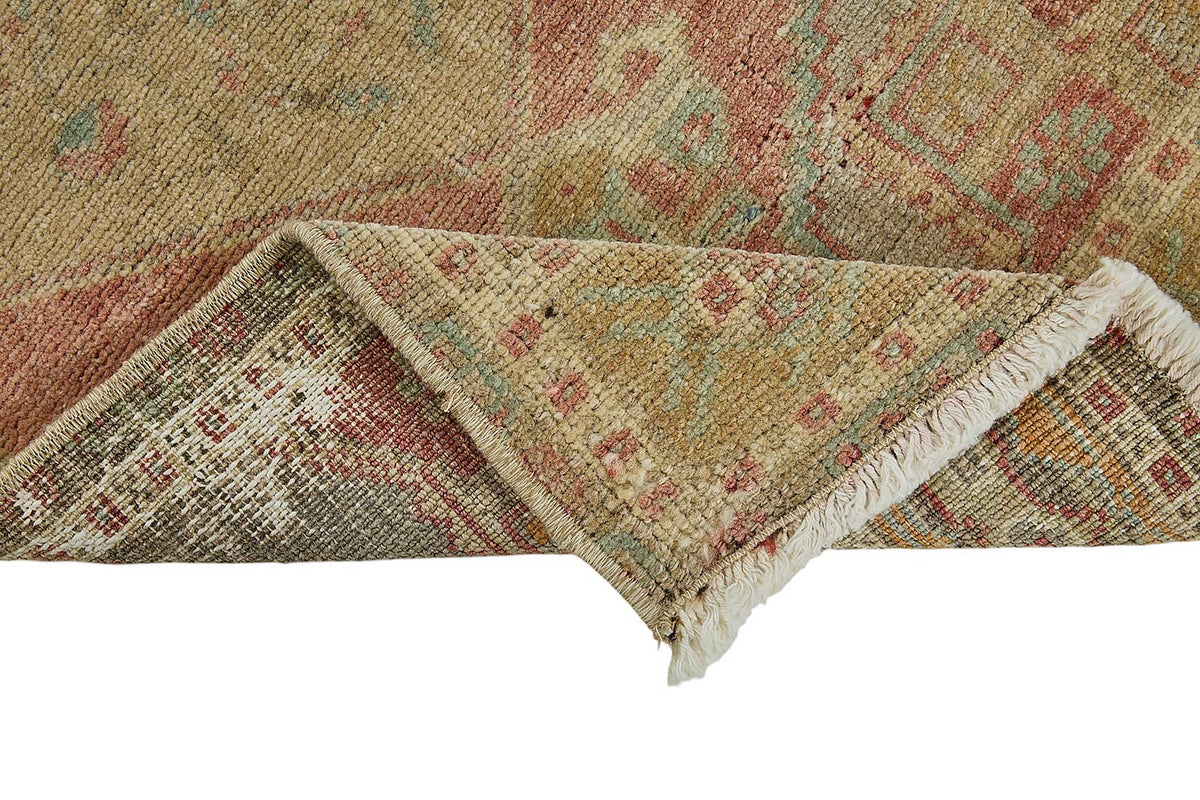 Vayla Bej Madalyon Göbek Eskitme Yün Pamuk El Dokuma Halı 46x97 cm – kenar detayı