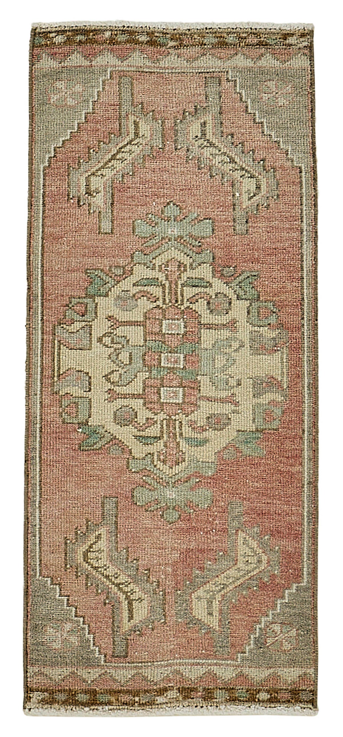 Vayla Gümüş Pembe Madalyon Göbekli Etnik El Dokuma Halı 50x94 cm