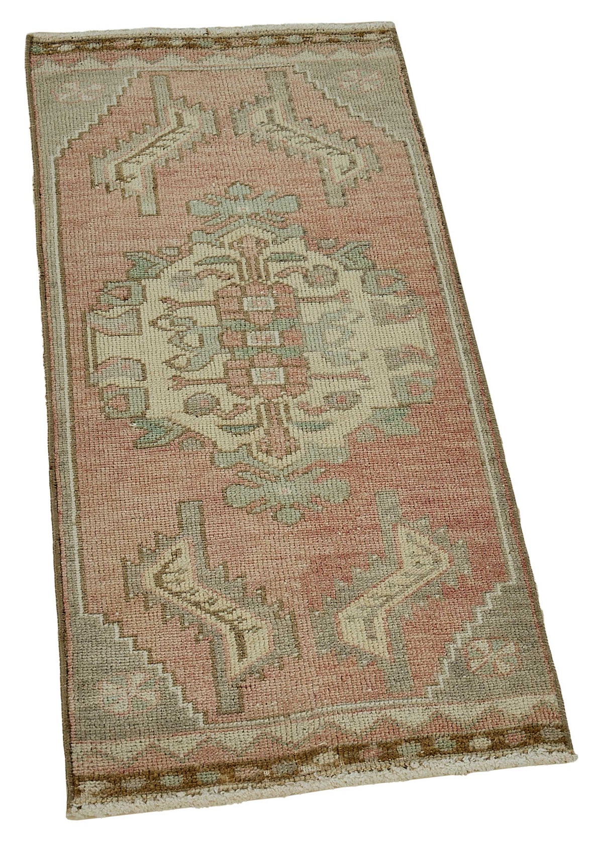 Vayla Gümüş Pembe Madalyon Göbekli Etnik El Dokuma Halı 50x94 cm – genel görünüm