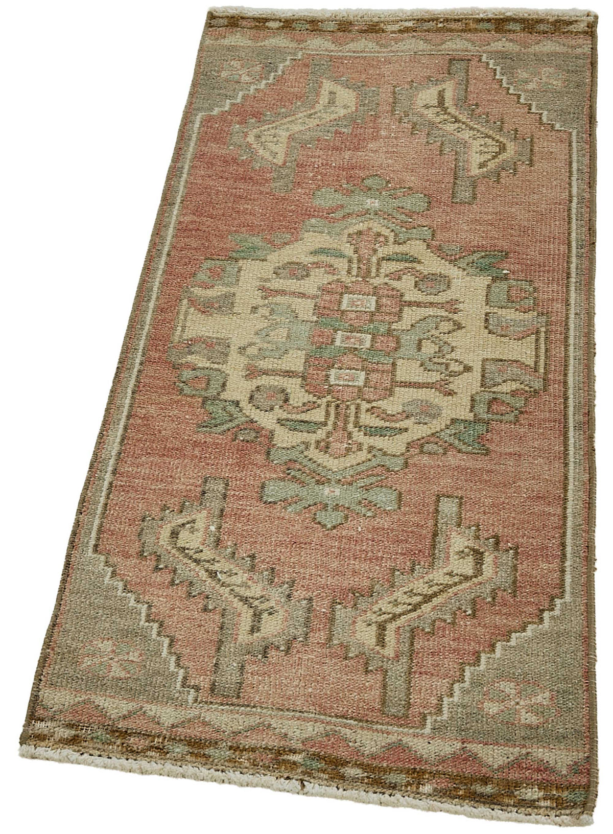 Vayla Gümüş Pembe Madalyon Göbekli Etnik El Dokuma Halı 50x94 cm – doku yakın çekim