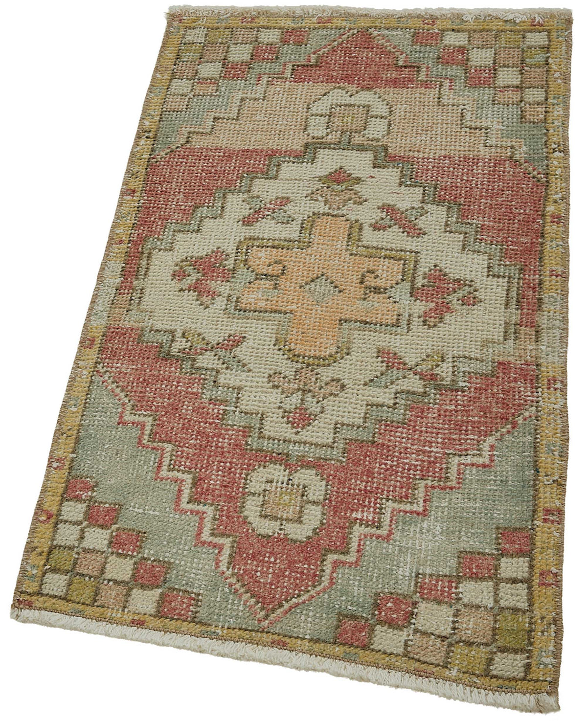 Vayla Overdyed Bej Geometrik Desenli Vintage Yolluk 44x80 cm – doku yakın çekim