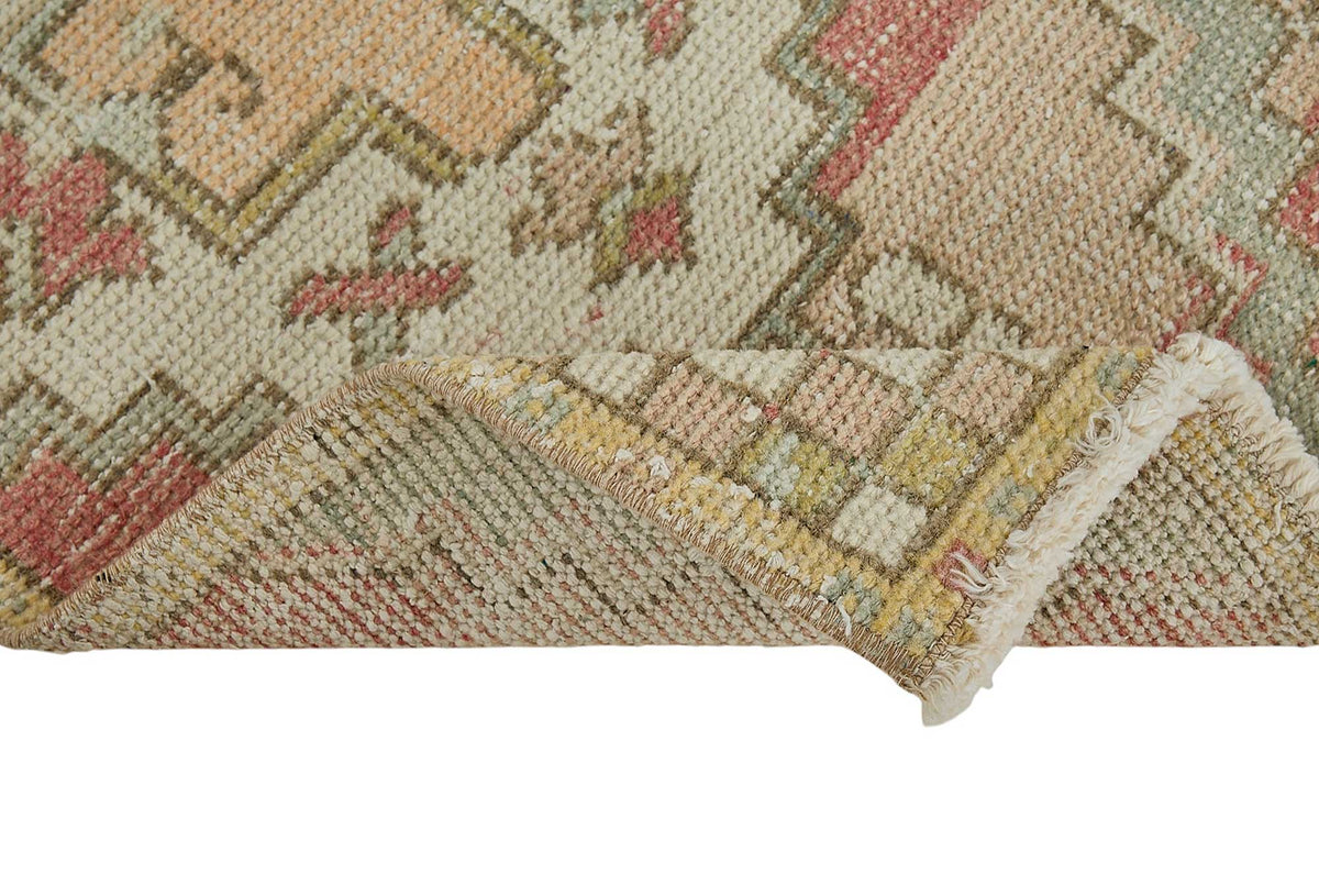 Vayla Overdyed Bej Geometrik Desenli Vintage Yolluk 44x80 cm – kenar detayı