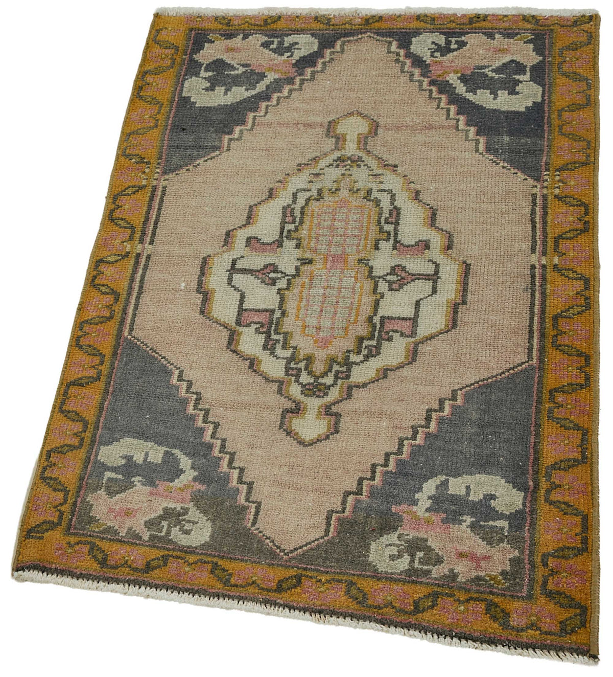 Vayla Bej Halı Antrasit Geometrik Desenli El Dokuma 55x82 cm – doku yakın çekim