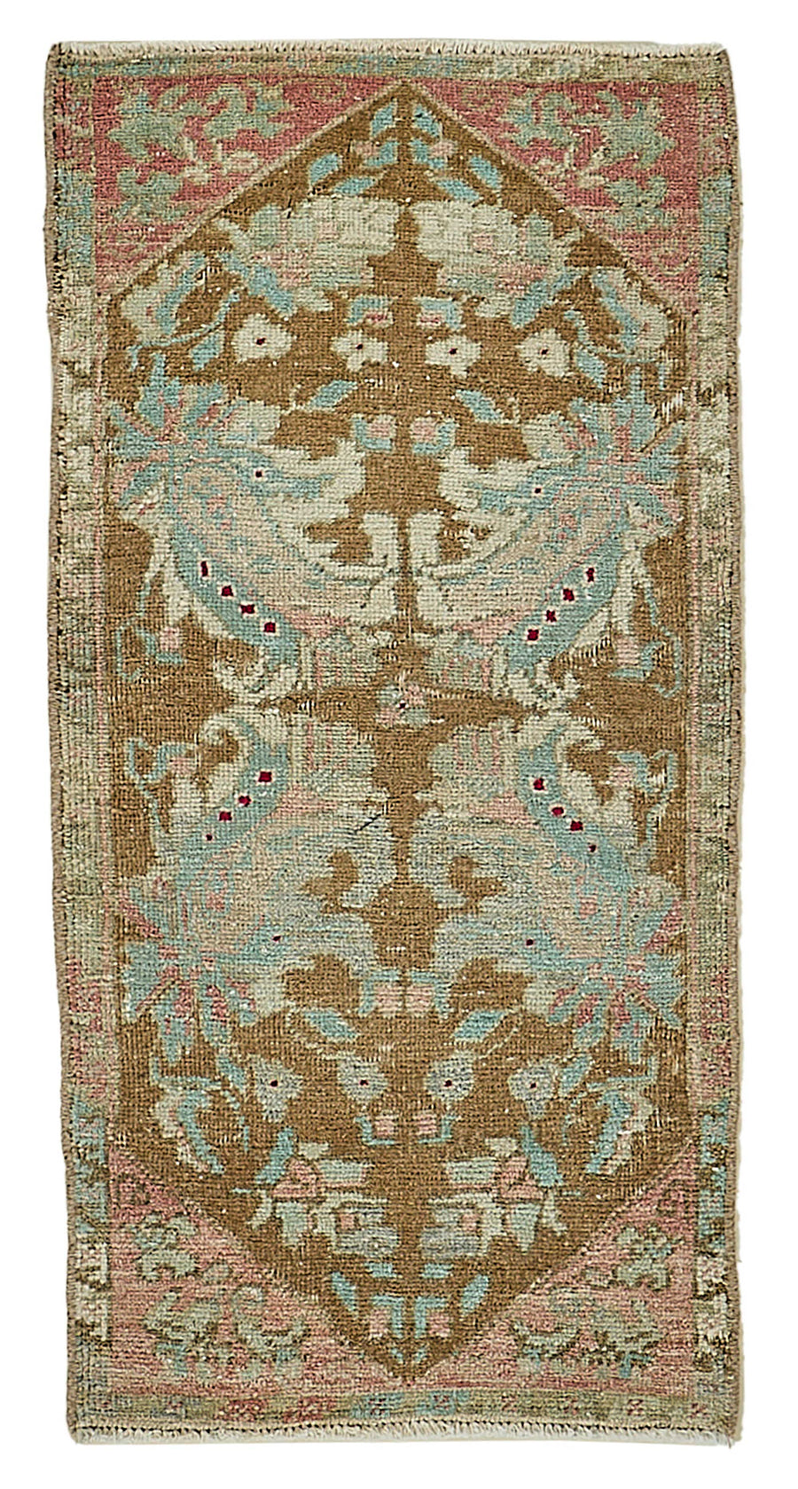 Vayla Kahverengi Turkuaz Madalyon Desenli El Dokuma Halı 48x95 cm
