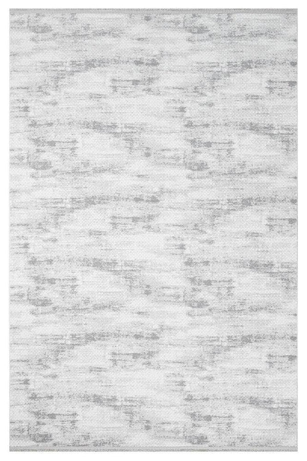 Beyaz Gri Dokulu Eskitme Triko Halı - Toz Vermez