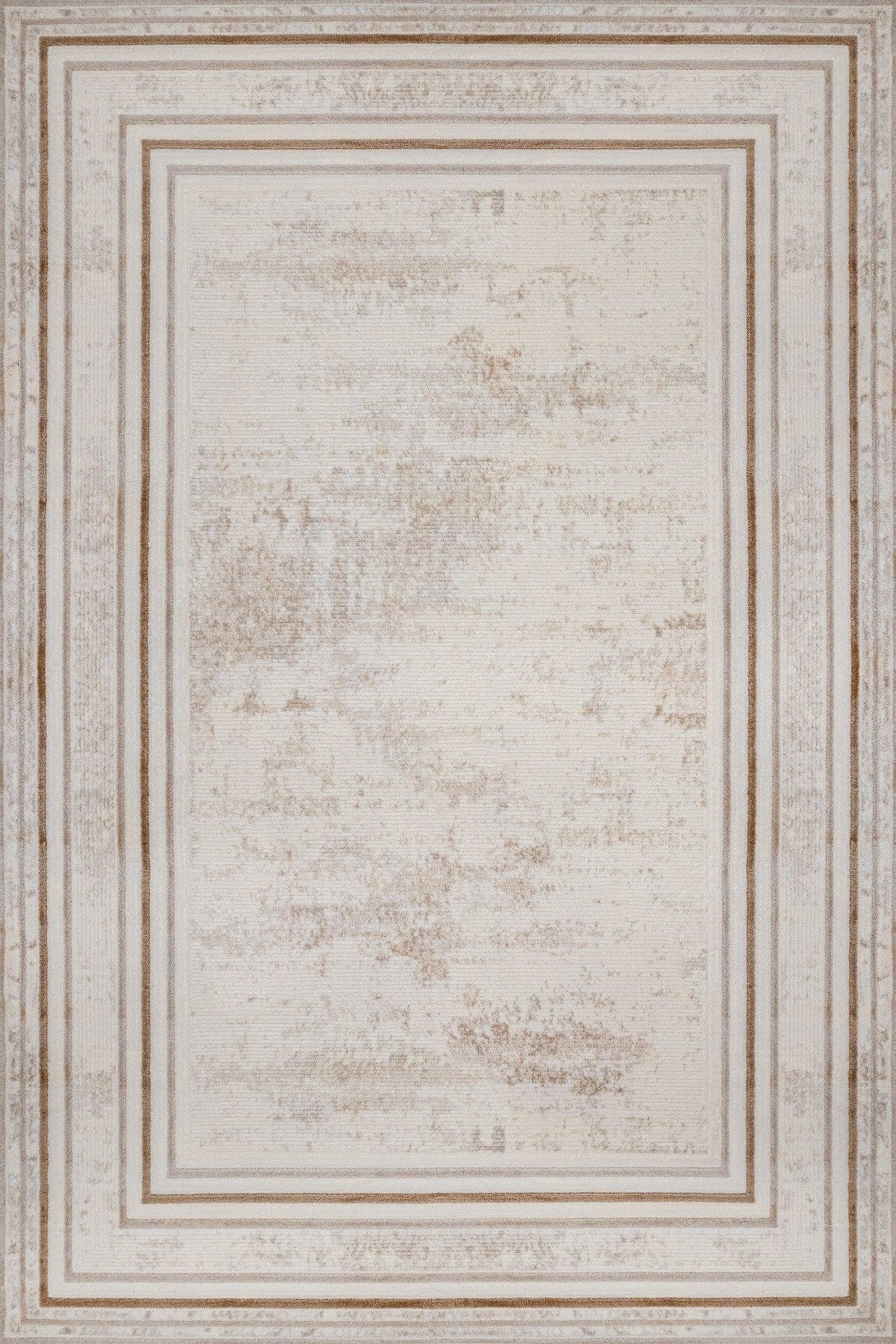 Beyaz Gri Bordürlü Minimalist Halı - Yıkanabilir - Kaymaz Taban - Pati Dostu