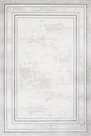 Beyaz Ekru Bordürlü Minimalist Halı - Yıkanabilir - Kaymaz Taban - Pati Dostu