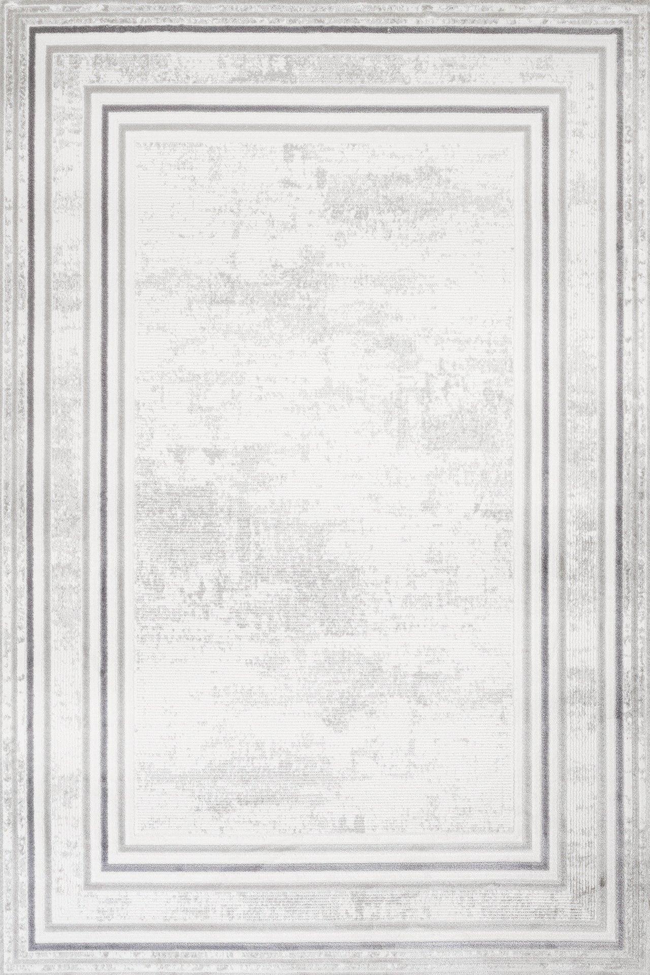 Beyaz Ekru Bordürlü Minimalist Halı - Yıkanabilir - Kaymaz Taban - Pati Dostu
