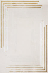 Cream Gold Modern Geometric Living Room Rug - Cotton Digital Print