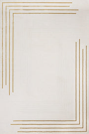 Gold Krem Bordürlü Minimalist Halı - Yıkanabilir - Kaymaz Taban - Pati Dostu